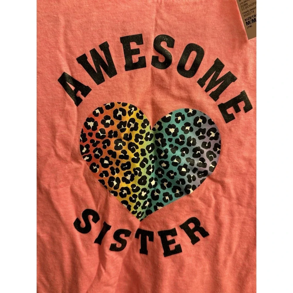 Childrens Place‎ Awesome Sister pink heart t shirt Girls Size Medium 7/8 NWT